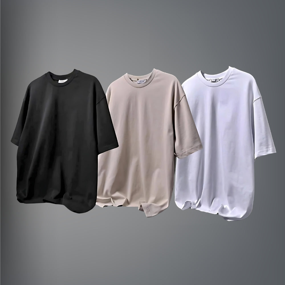 3 T-Shirts Oversize – Blanc, Noir, Beige | Qualité li katdwi 3la rassha ✅ ✔️ Paiement a la livraison 💸