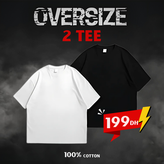 2 T-Shirts Oversize – Blanc, Noir | Qualité li katdwi 3la rassha ✅ ✔️ Paiement a la livraison 💸