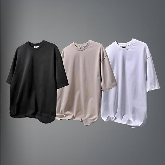 3 T-Shirts Oversize – Blanc, Noir, Beige | Qualité li katdwi 3la rassha ✅ ✔️ Paiement a la livraison 💸
